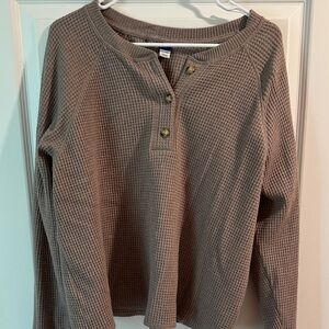 Old Navy Taupe Waffle Henley Long Sleeve Top